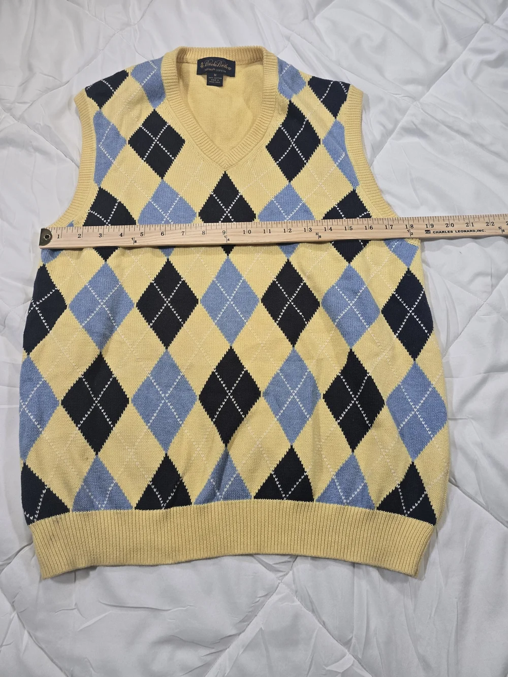 Brooks Brothers Yellow, Blue & Black Argyle V-Neck Sweater Vest